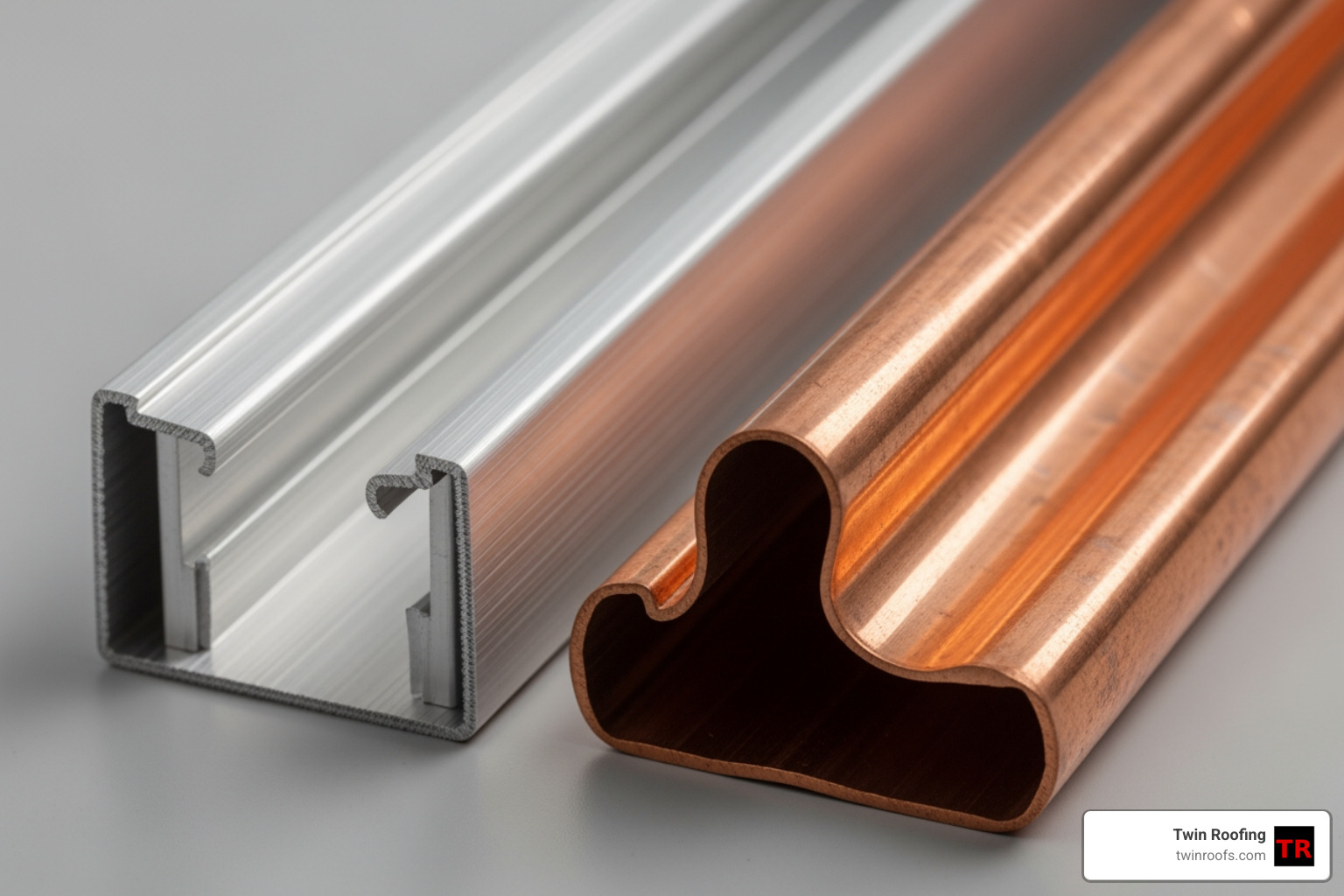 Aluminum and copper gutter material samples