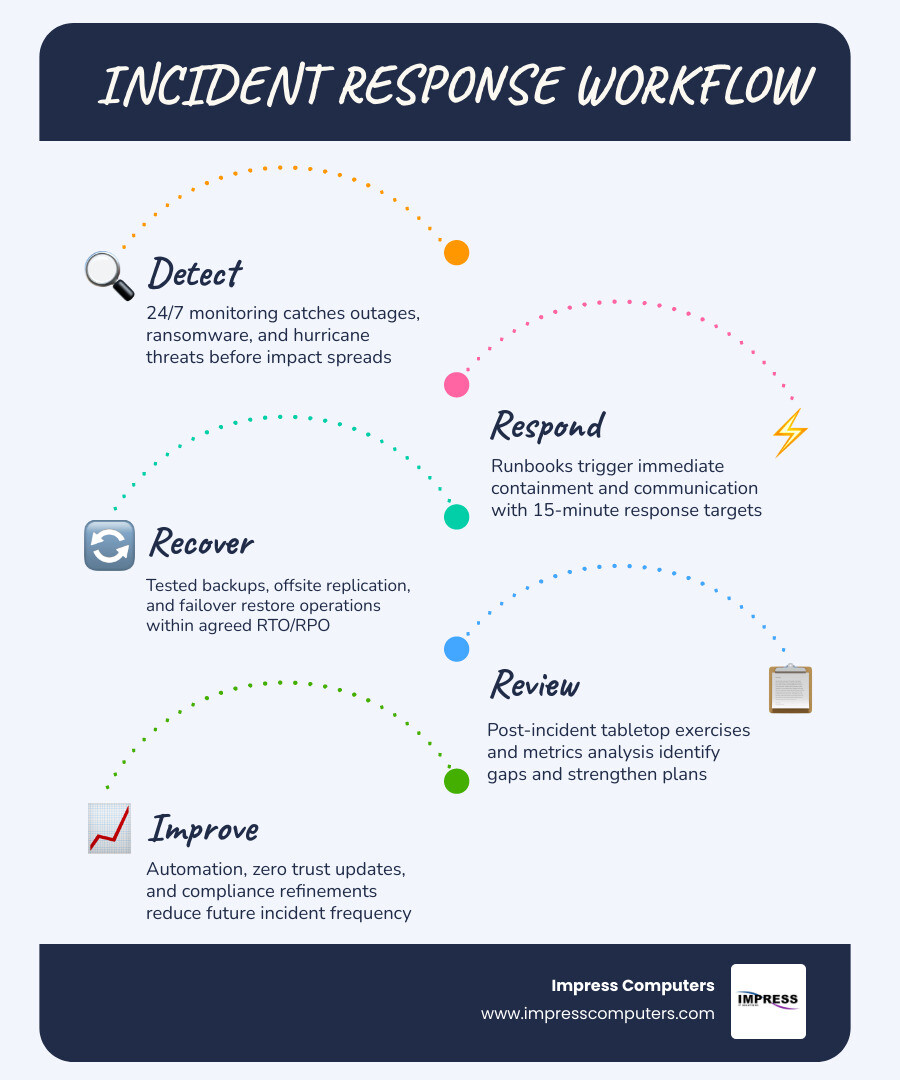incident response and recovery workflow for Texas businesses infographic incident response and recovery workflow for Texas businesses infographic