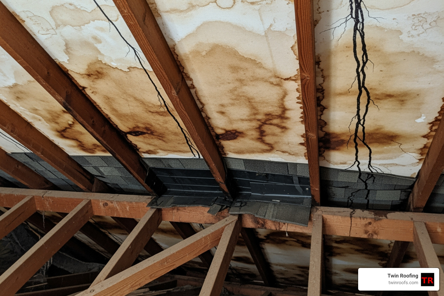 ceiling stain attic water trail missing shingles cracked flashing vent boot ceiling stain attic water trail missing shingles cracked flashing vent boot