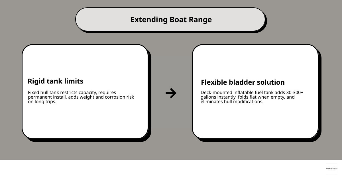 How a flexible fuel bladder extends boat range without permanent tank installation infographic How a flexible fuel bladder extends boat range without permanent tank installation infographic