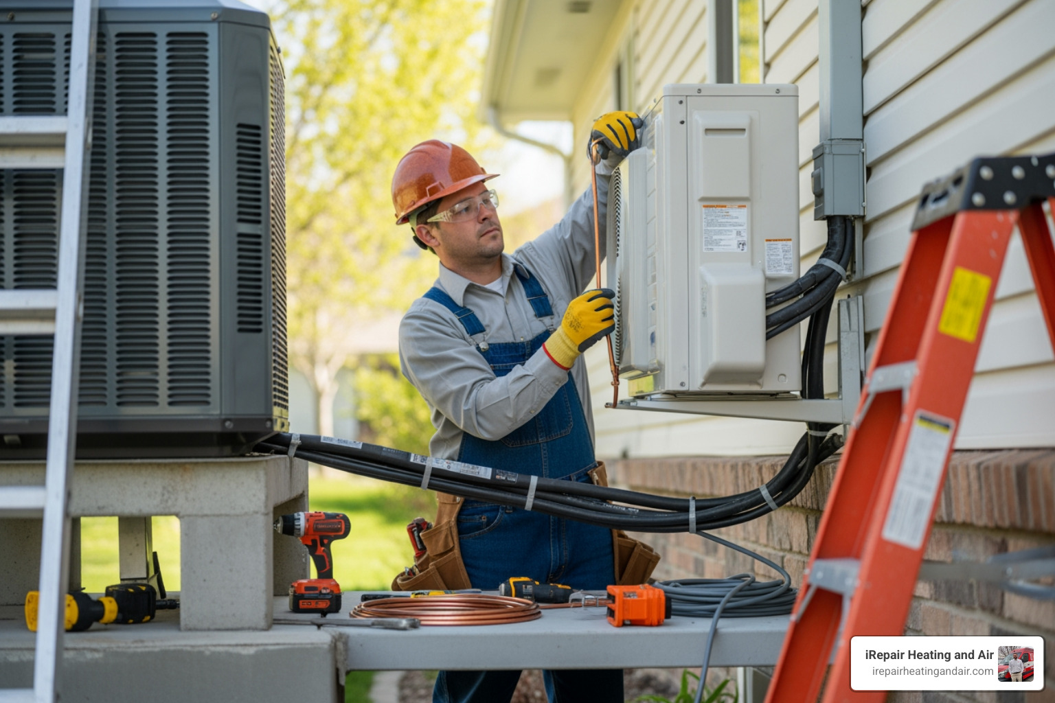 HVAC technician performing shoulder season installation HVAC technician performing shoulder season installation