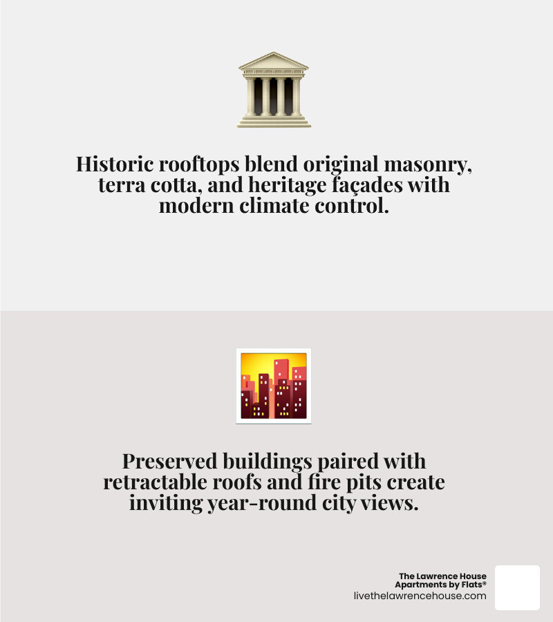 How historic rooftop lounges blend architectural preservation with modern comfort and guest experience infographic