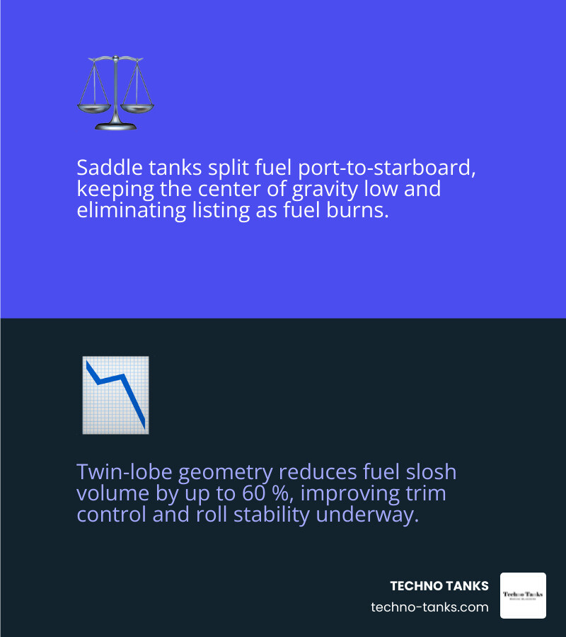 Infographic showing how saddle fuel tank placement affects boat trim, roll, and center of gravity infographic Infographic showing how saddle fuel tank placement affects boat trim, roll, and center of gravity infographic