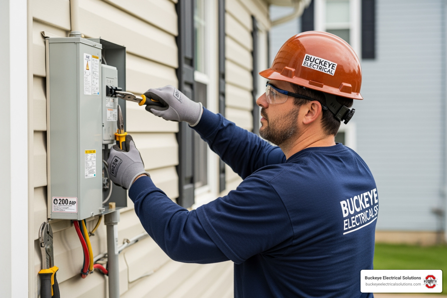 Buckeye Electrical Solutions technician installing exterior service equipment in Northeast Ohio
