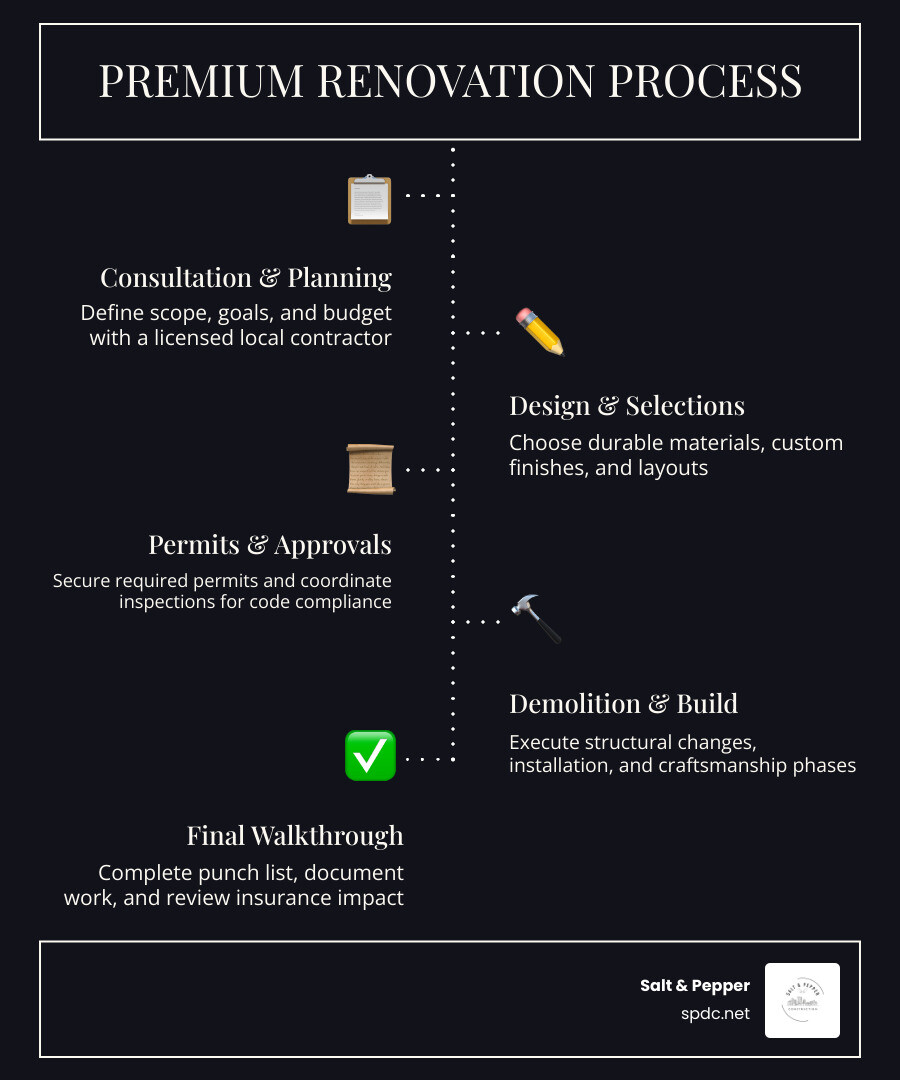 Infographic showing the premium home renovation process from planning to completion infographic