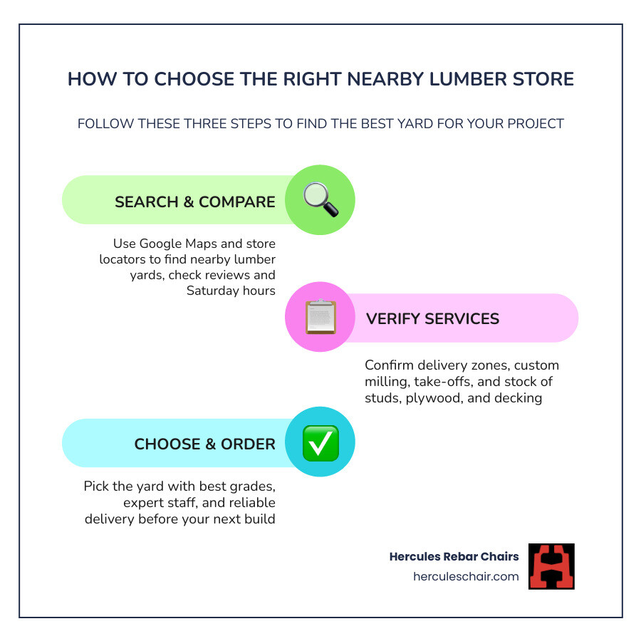 How to choose a lumber yard: key factors including stock, services, hours, delivery, and expertise infographic How to choose a lumber yard: key factors including stock, services, hours, delivery, and expertise infographic