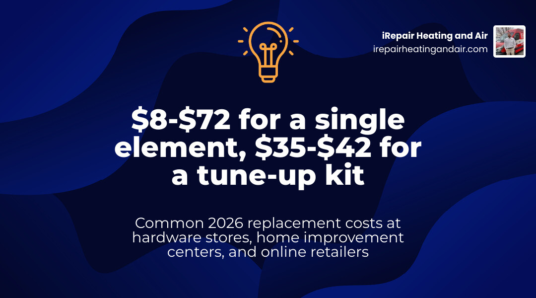infographic with water heater element cost ranges and common wattages infographic