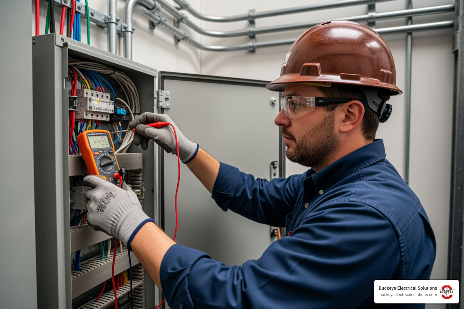 electrician performing commercial panel work in Ohio