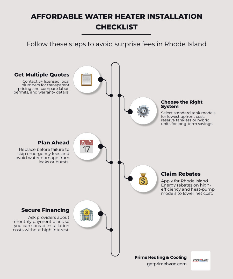 Infographic showing water heater installation cost breakdown and key replacement steps for Rhode Island homeowners Infographic showing water heater installation cost breakdown and key replacement steps for Rhode Island homeowners