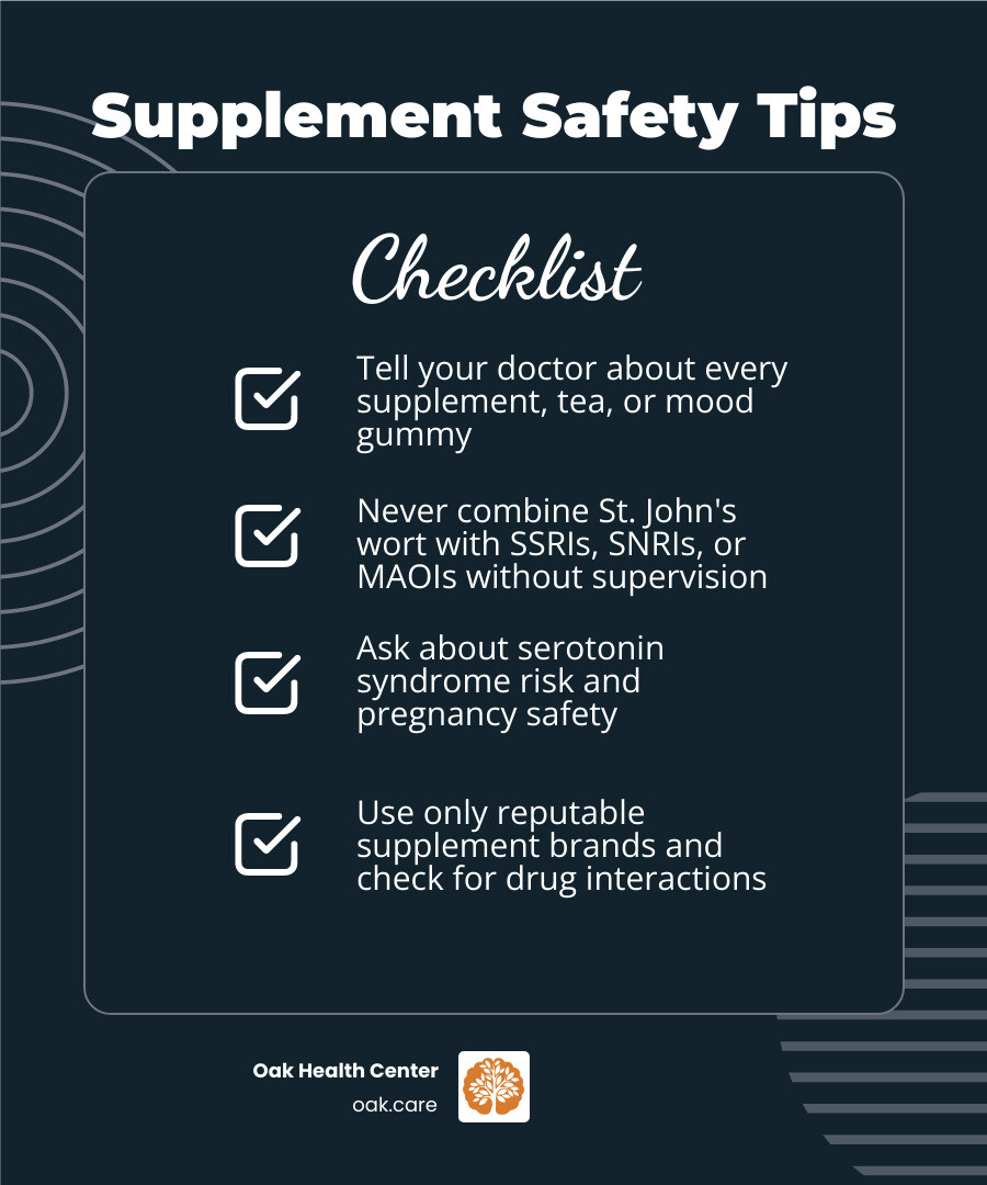supplements and complementary therapy safety checklist for depression infographic