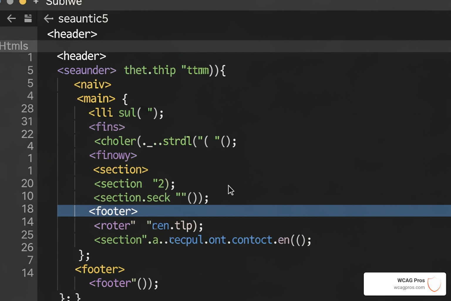 Example of accessible code structure using semantic HTML tags like header, nav, main, and footer Example of accessible code structure using semantic HTML tags like header, nav, main, and footer