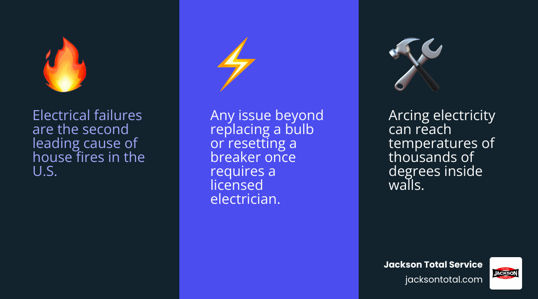 infographic showing DIY vs licensed electrician tasks with common electrical warning signs and fire hazard stats infographic infographic showing DIY vs licensed electrician tasks with common electrical warning signs and fire hazard stats infographic