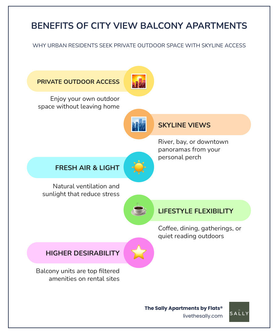 Benefits and features of city view balcony apartments infographic infographic