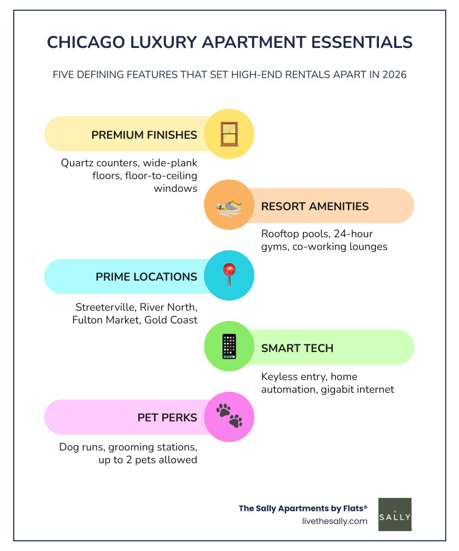 Key features of a Chicago luxury apartment infographic overview infographic
