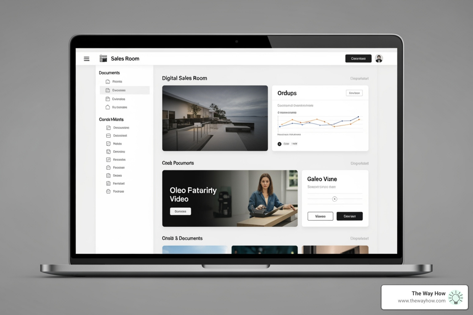 Visual representation of a modern Digital Sales Room interface with interactive content elements Visual representation of a modern Digital Sales Room interface with interactive content elements