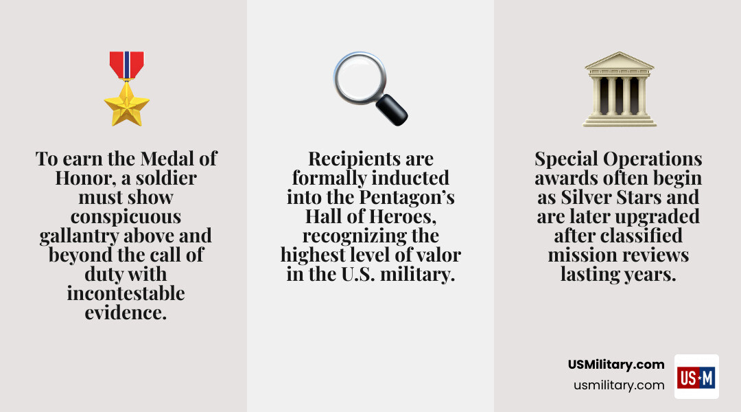 Infographic comparing the criteria for the Silver Star versus the Medal of Honor infographic