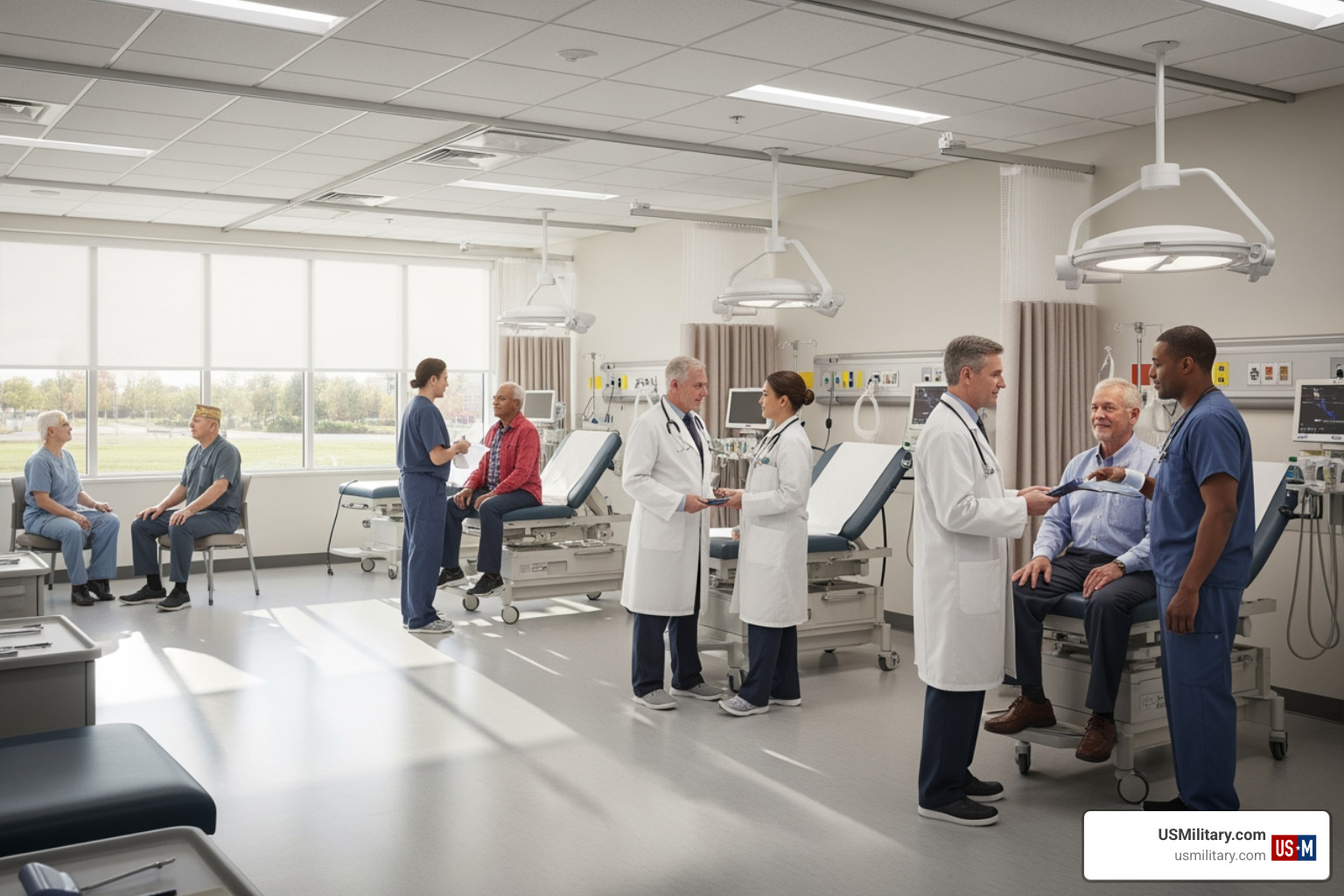 A modern VA medical facility representing improved healthcare access A modern VA medical facility representing improved healthcare access