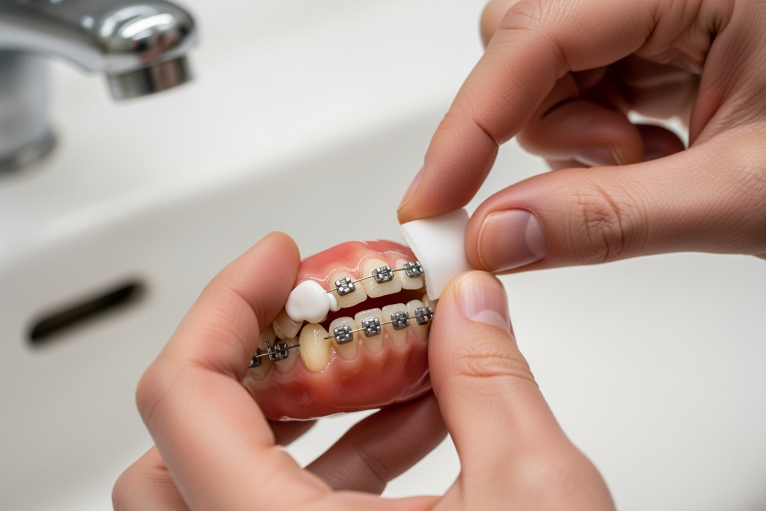 Orthodontic wax application.