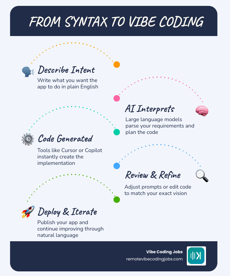 Infographic showing transition from traditional syntax coding to vibe coding with AI tools and key Coursera courses