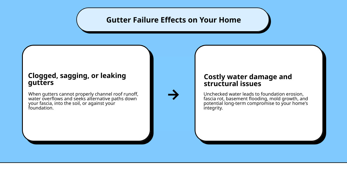 infographic showing gutter runoff effects on foundation, roof longevity, water drainage, and home protection standards infographic showing gutter runoff effects on foundation, roof longevity, water drainage, and home protection standards