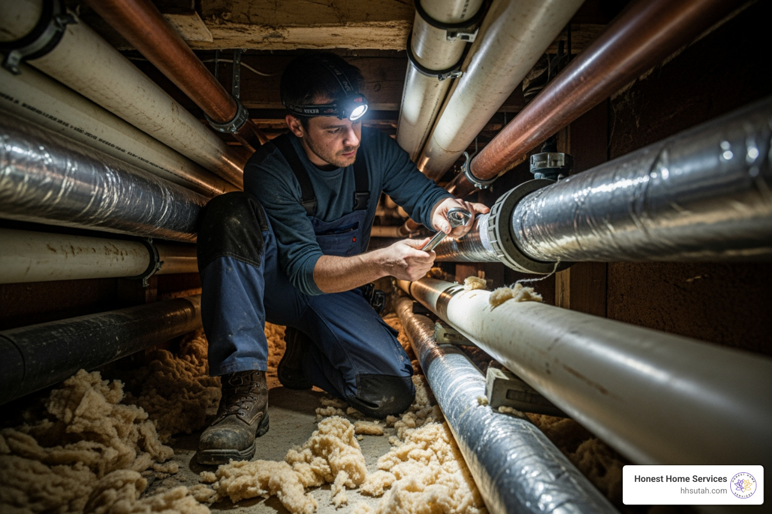 plumber working in a difficult access crawlspace plumber working in a difficult access crawlspace