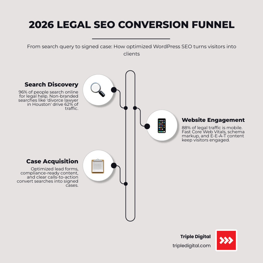 2026 legal SEO conversion funnel from search query to signed case infographic 2026 legal SEO conversion funnel from search query to signed case infographic