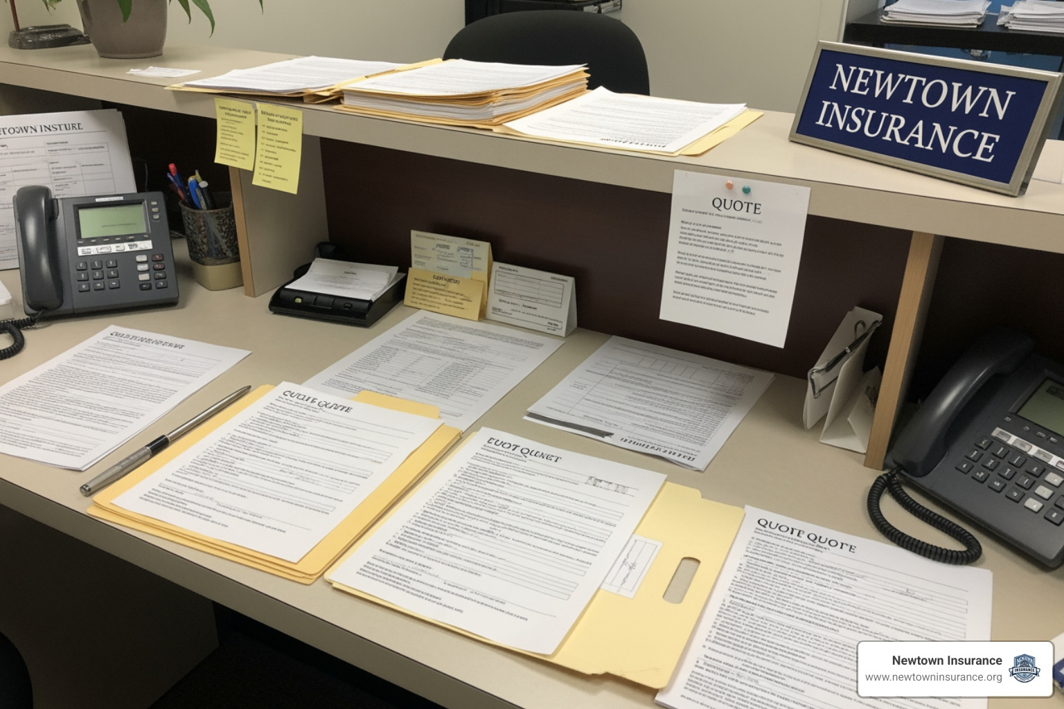 insurance office service desk and quote paperwork