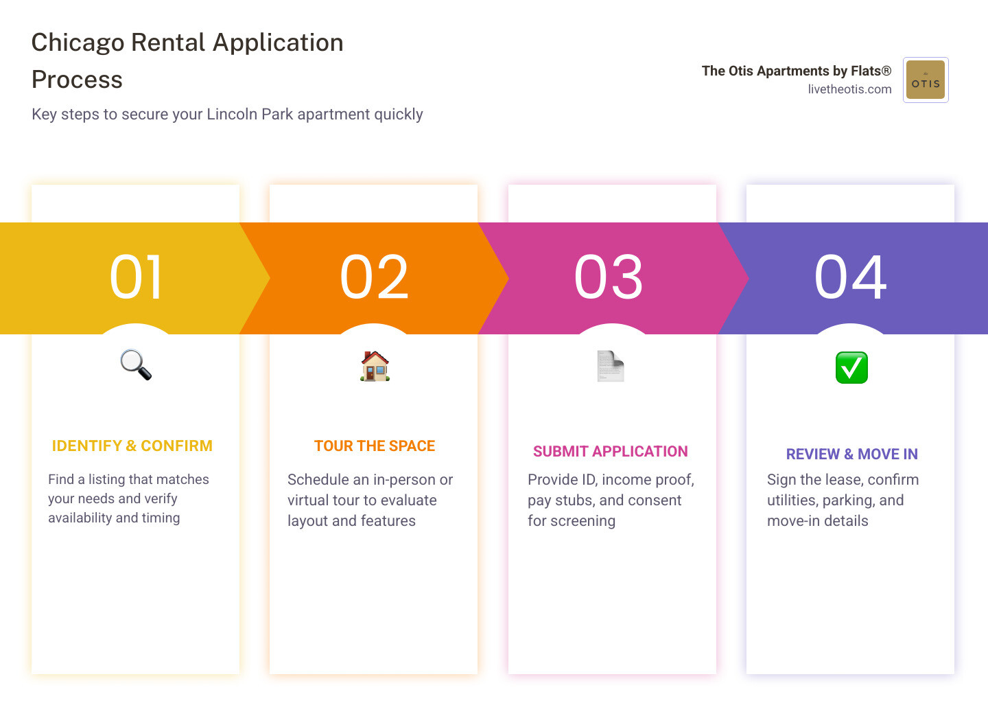 Infographic of Chicago apartment application process steps infographic