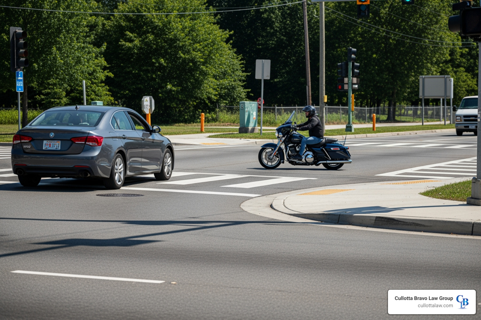 collision scenario involving a car turning left in front of a motorcycle