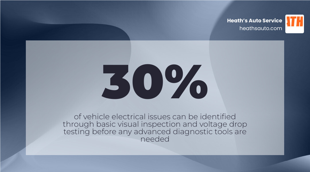 Stat showing that 30% of electrical issues can be identified through visual inspection and voltage testing infographic Stat showing that 30% of electrical issues can be identified through visual inspection and voltage testing infographic