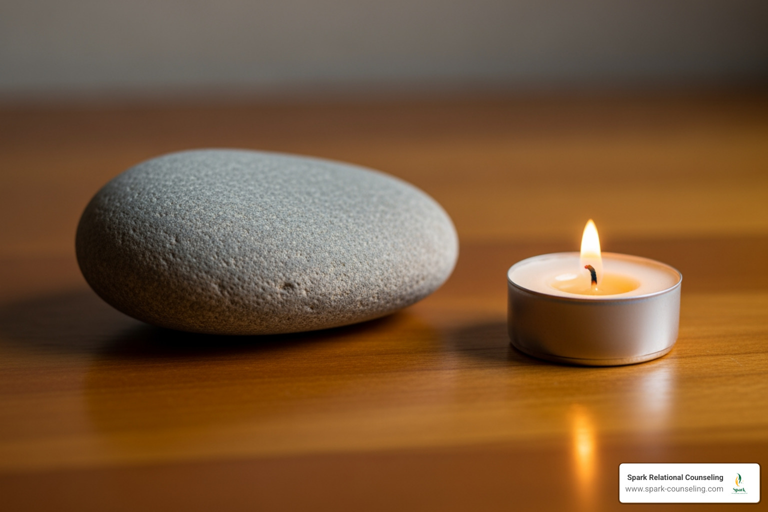 grounding tools like a smooth stone and a candle in an amber palette grounding tools like a smooth stone and a candle in an amber palette