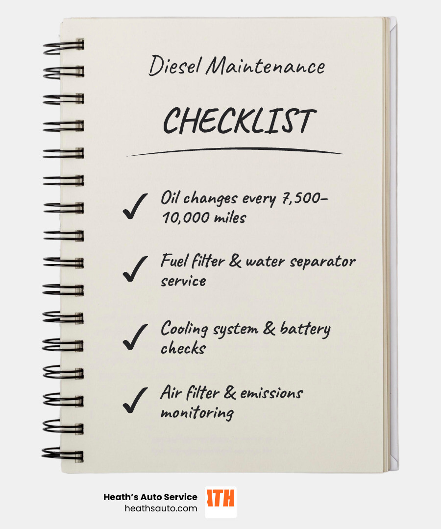 Infographic of diesel maintenance benefits: oil, filters, cooling, emissions, batteries infographic Infographic of diesel maintenance benefits: oil, filters, cooling, emissions, batteries infographic