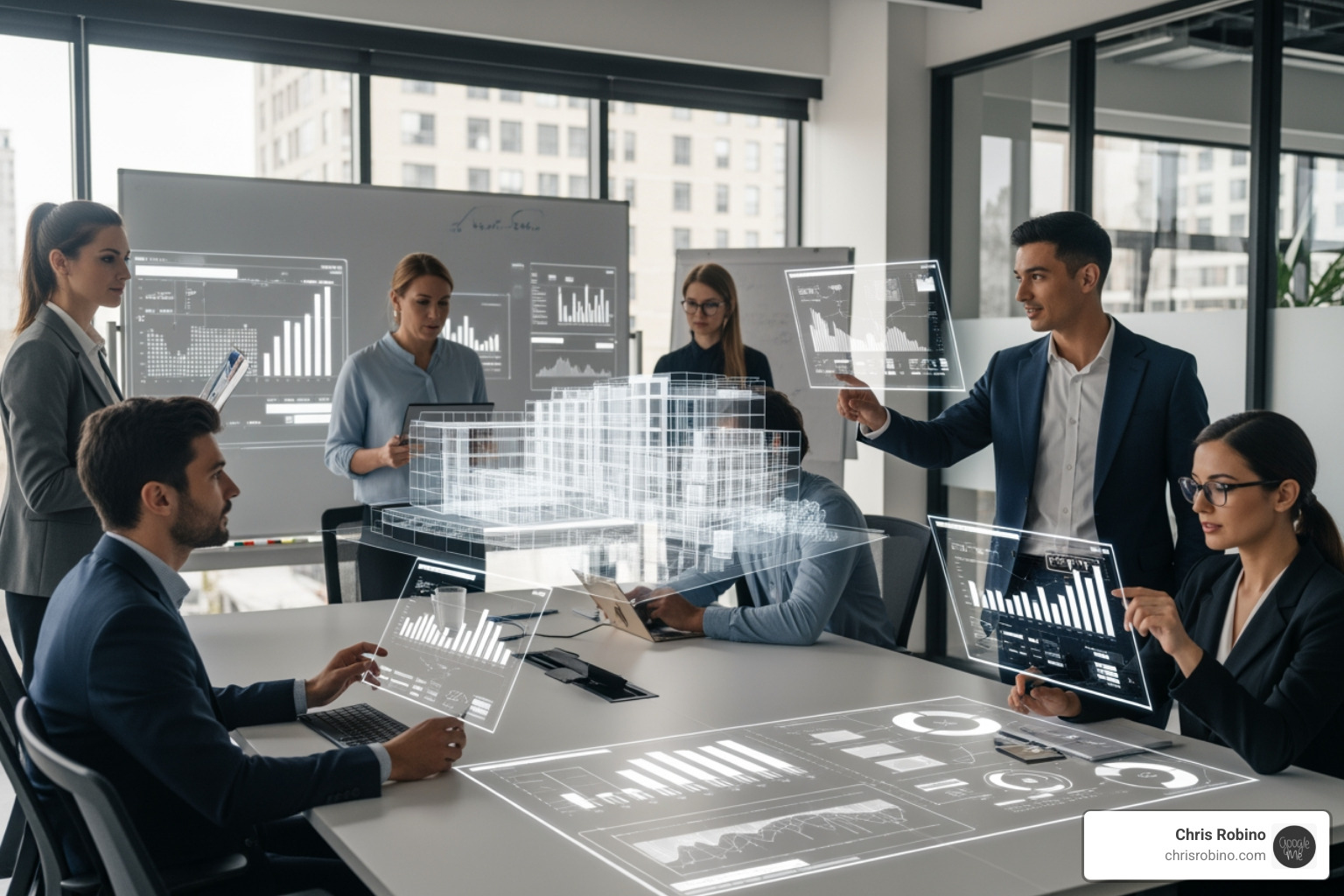 mixed reality collaborative workspace showing digital overlays in a physical office