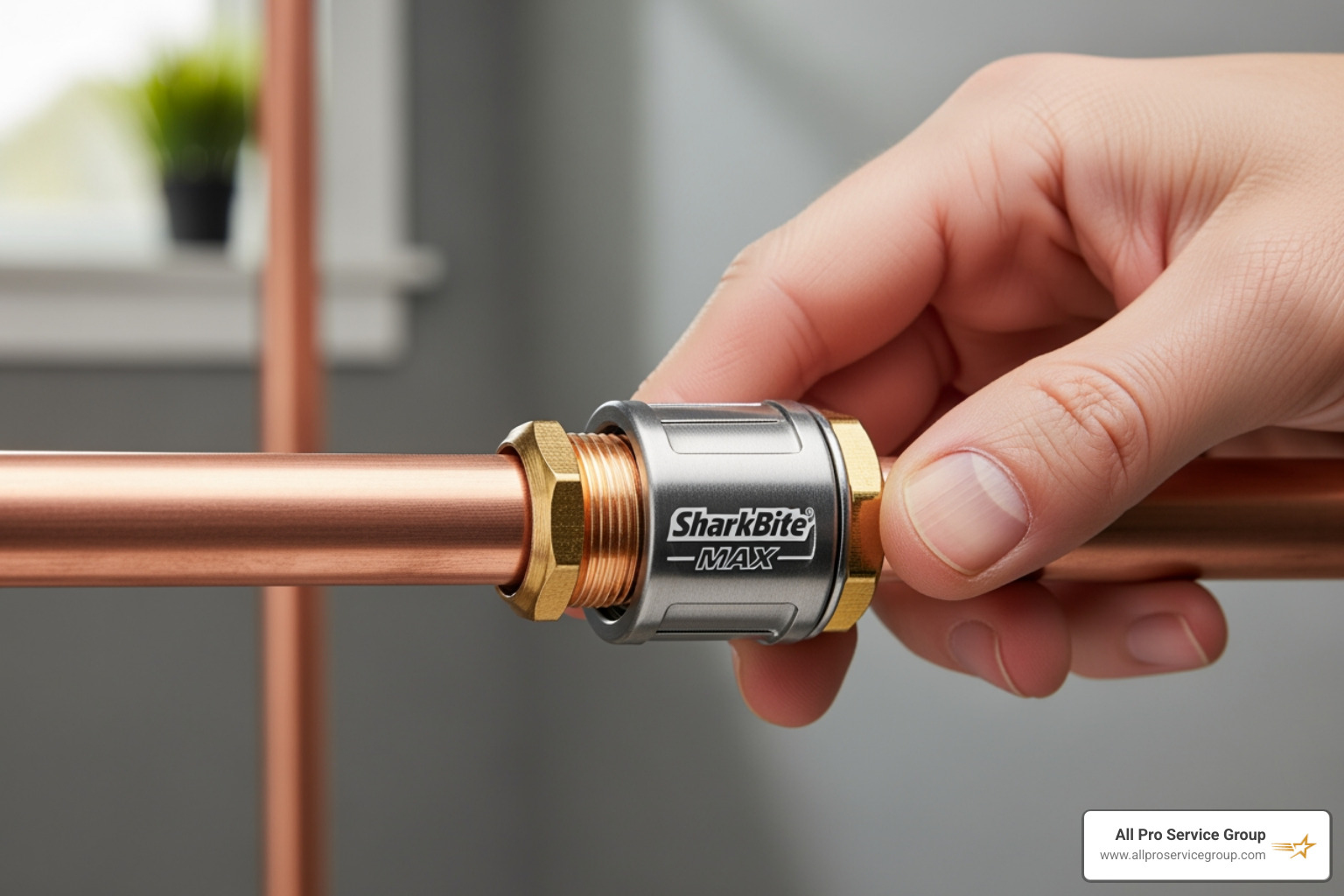 Installing a push-to-connect SharkBite Max fitting on a clean copper pipe Installing a push-to-connect SharkBite Max fitting on a clean copper pipe