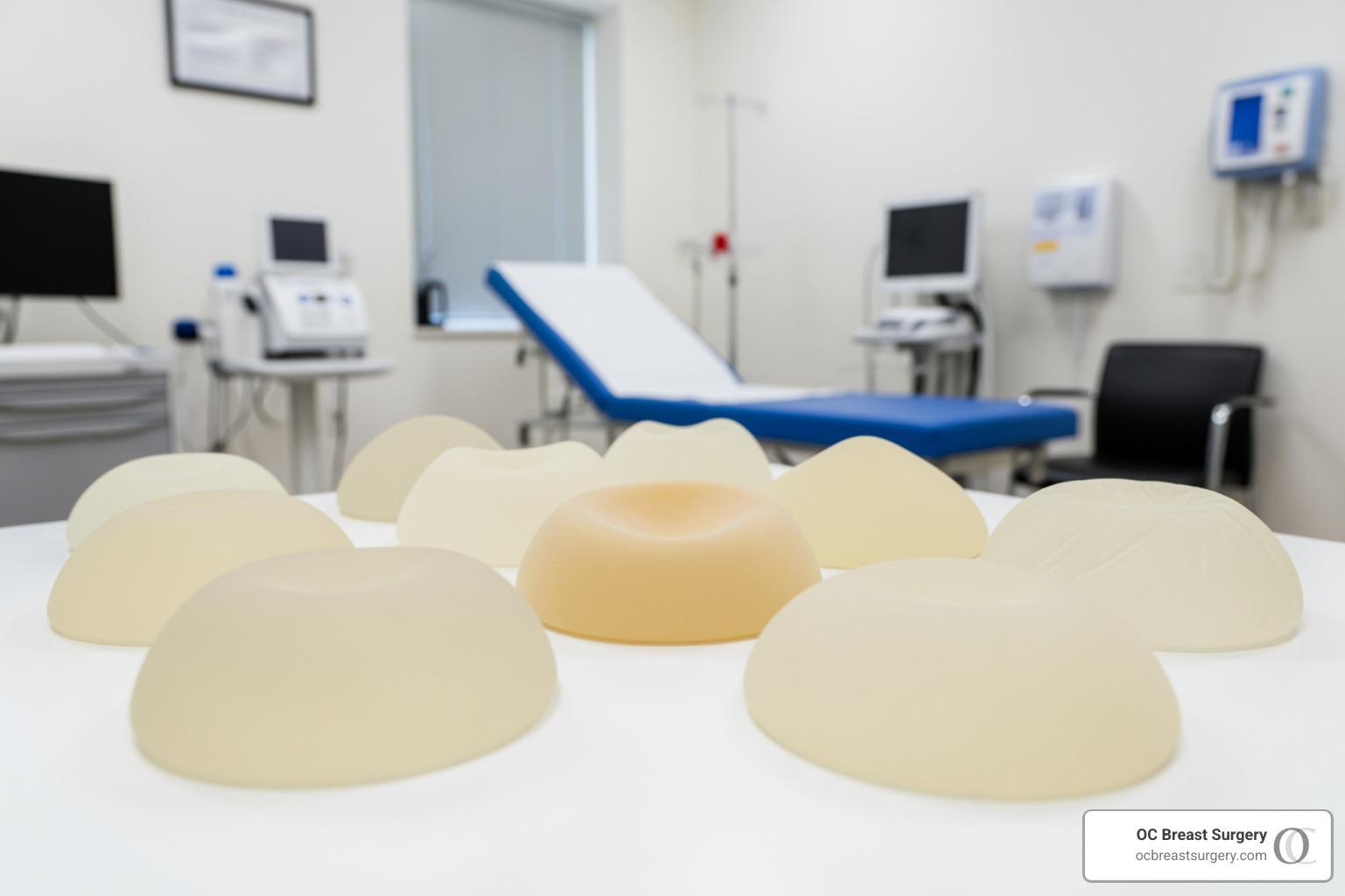 silicone and saline breast implants display