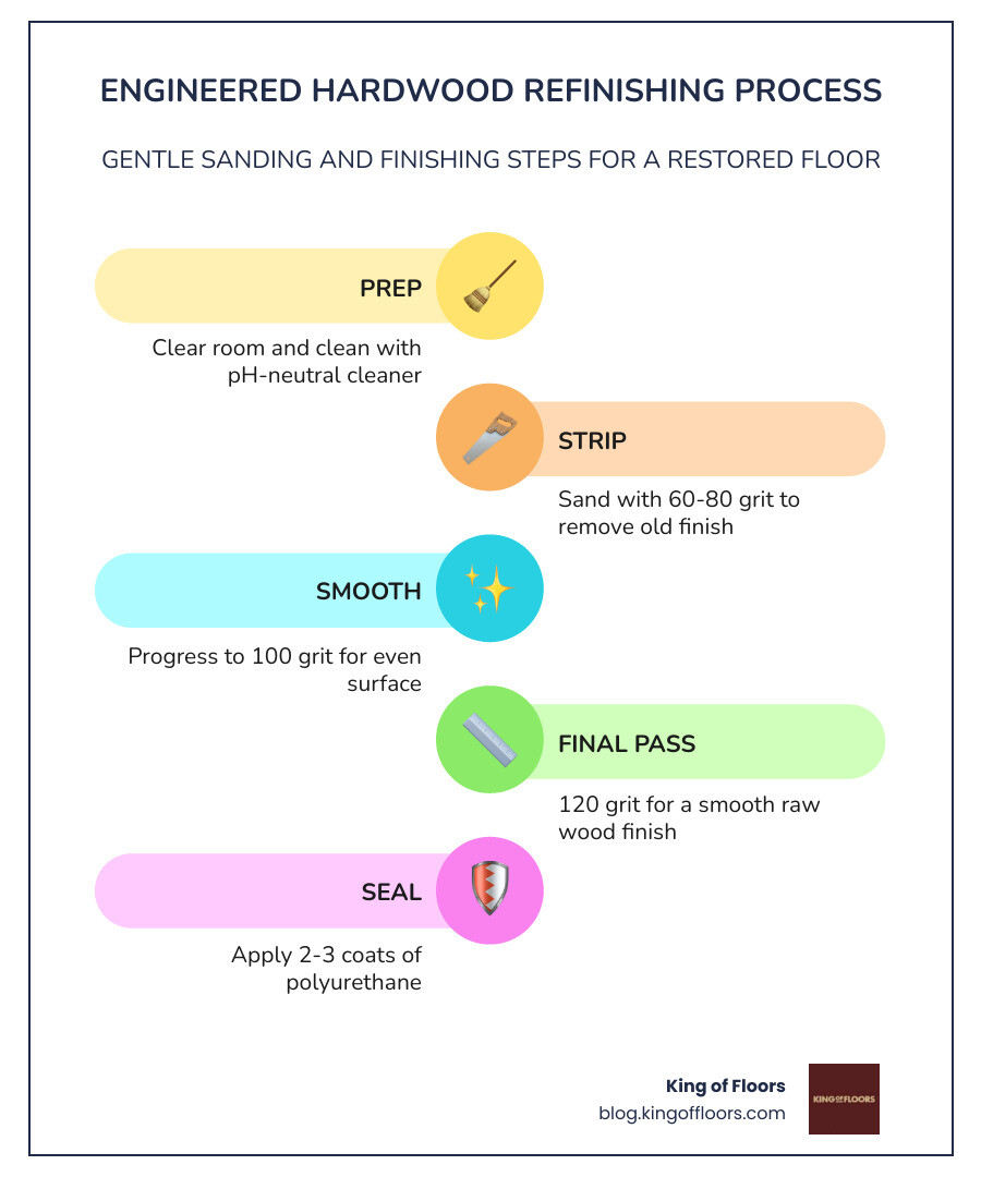 Infographic showing the grit progression for sanding engineered hardwood infographic