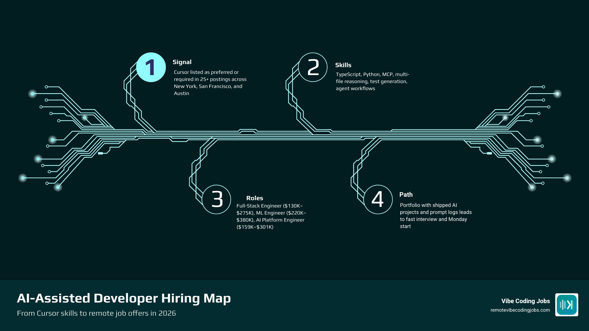 infographic mapping AI-assisted coding skills like Cursor and Copilot to remote job titles and salary ranges infographic infographic mapping AI-assisted coding skills like Cursor and Copilot to remote job titles and salary ranges infographic