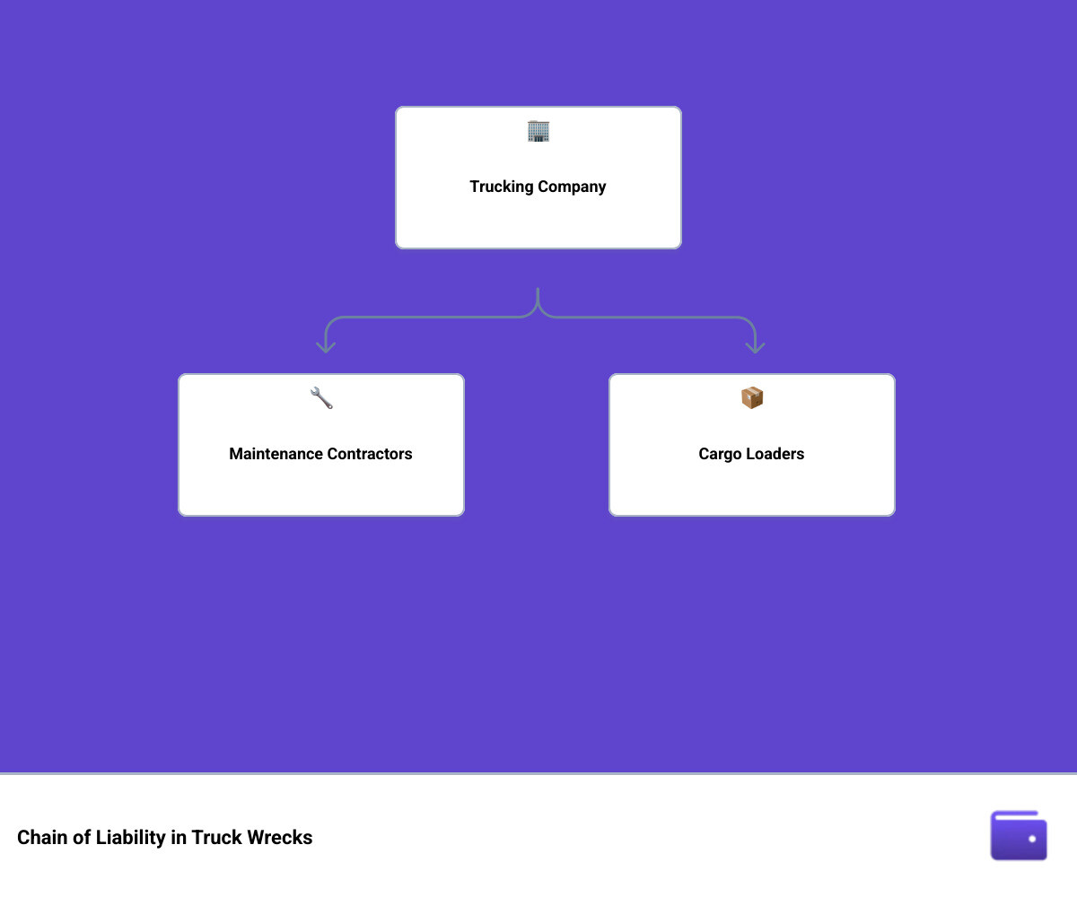 Infographic showing the chain of liability from driver to trucking company to manufacturer infographic