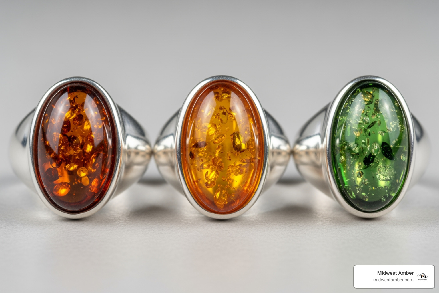 Comparison of cognac, butterscotch, and green amber rings