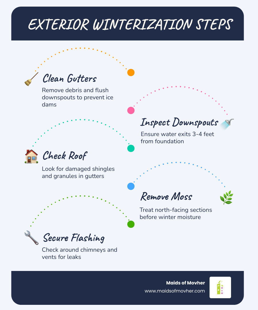 infographic of exterior winterization steps including roof check and gutter cleaning infographic infographic of exterior winterization steps including roof check and gutter cleaning infographic