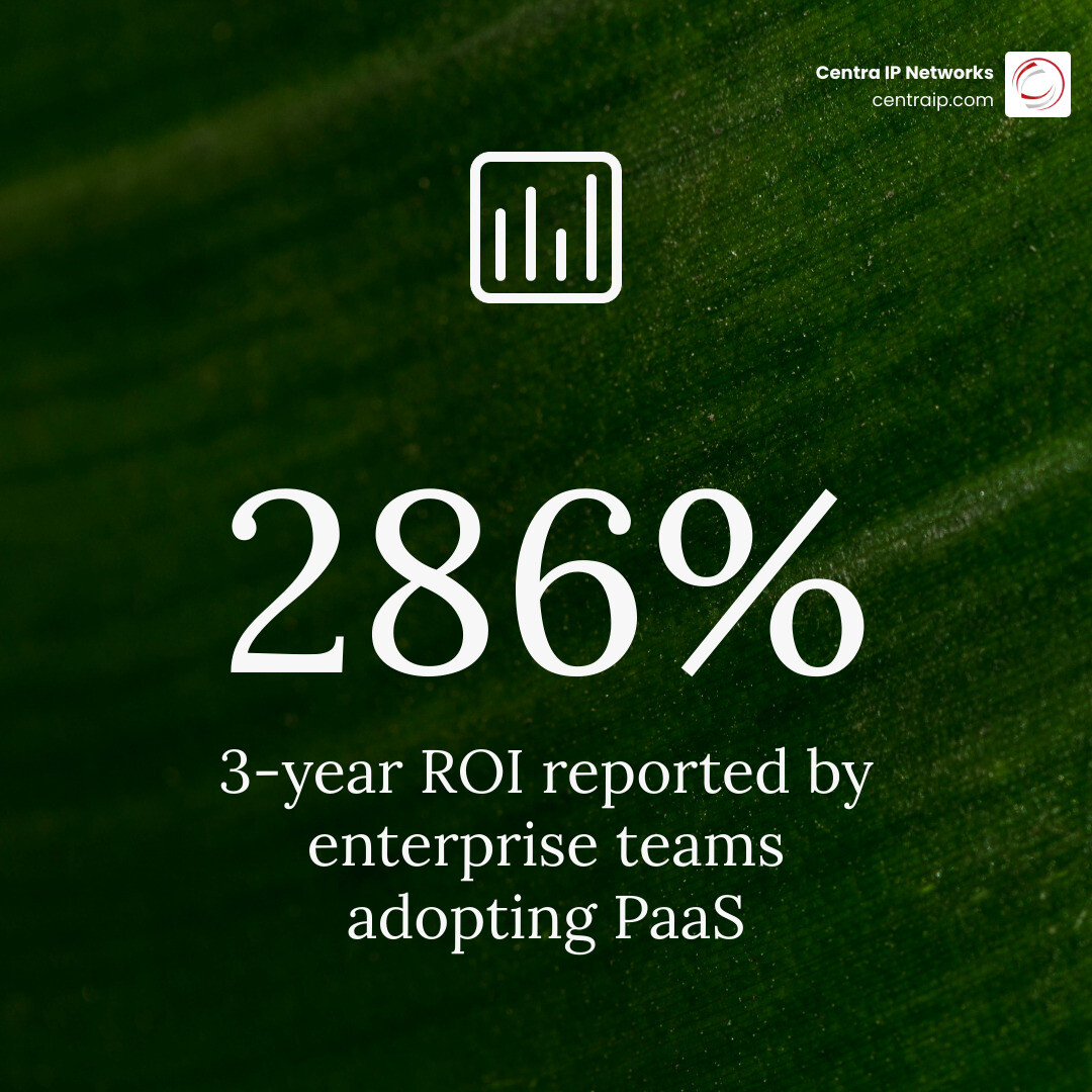 Infographic showing 286 percent ROI and 40 percent productivity increase with PaaS infographic Infographic showing 286 percent ROI and 40 percent productivity increase with PaaS infographic
