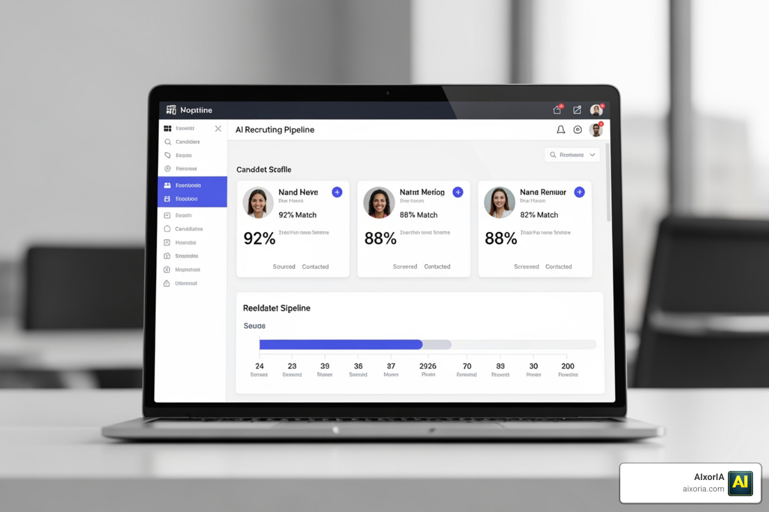 AI candidate sourcing dashboard visualizing candidate matches and pipeline stages