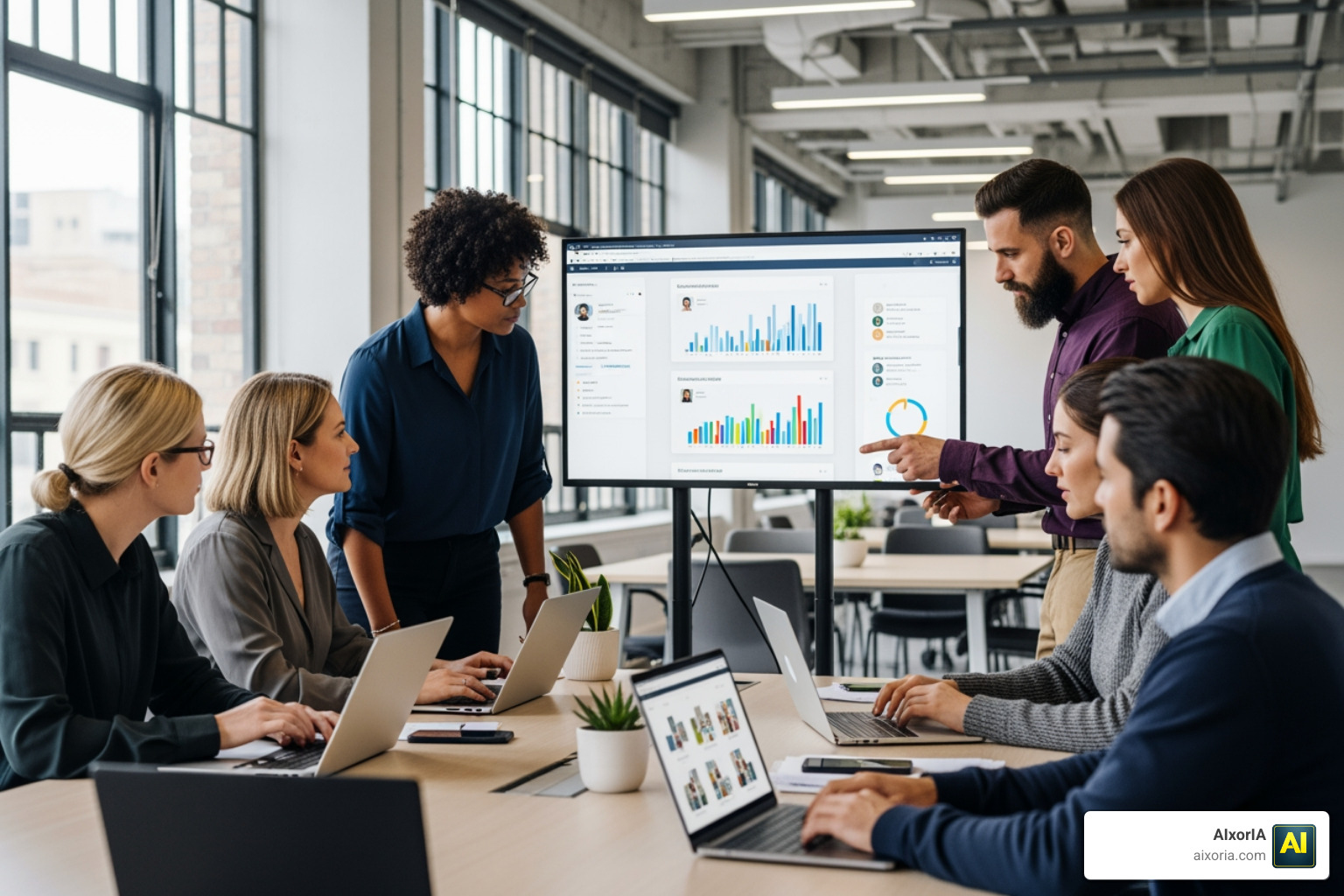 Recruiting team collaborating and reviewing AI-generated candidate pipelines