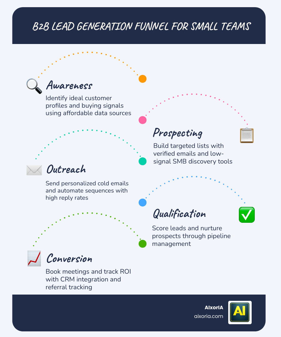B2B lead generation funnel from awareness to qualified meeting booking for small businesses infographic