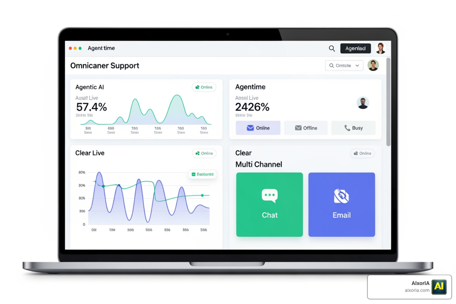 omnichannel customer support dashboard displaying real-time agentic AI metrics