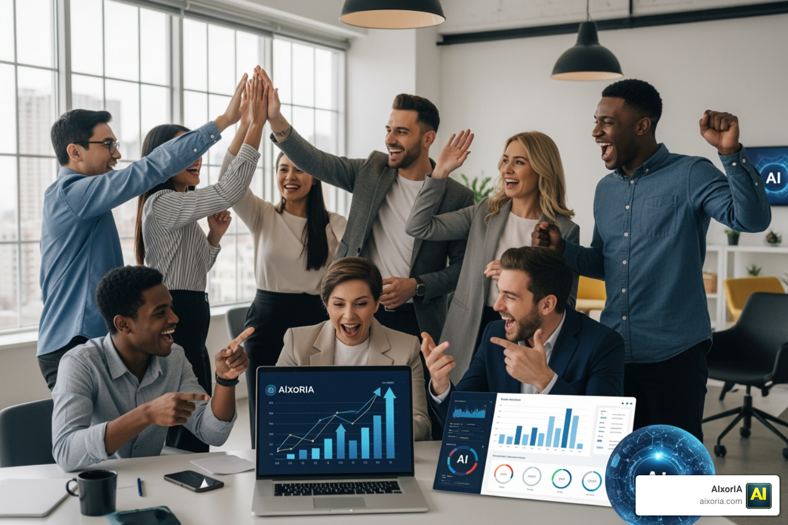 AIxorIA successful business growth chart with AI solutions