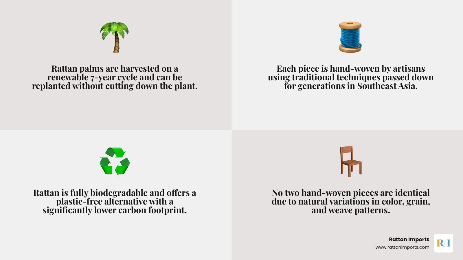 Infographic showing what hand woven rattan is, how it's made, key benefits, and popular product types infographic Infographic showing what hand woven rattan is, how it's made, key benefits, and popular product types infographic
