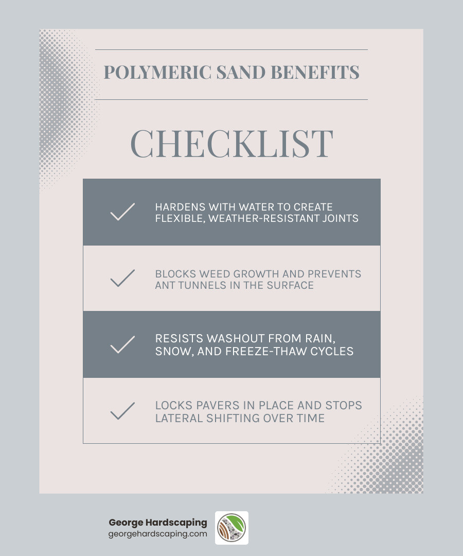 Infographic showing polymeric sand joint stabilization process infographic