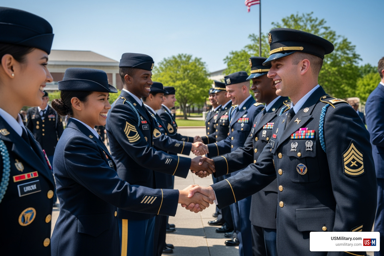 Graduates celebrating at a military commissioning ceremony