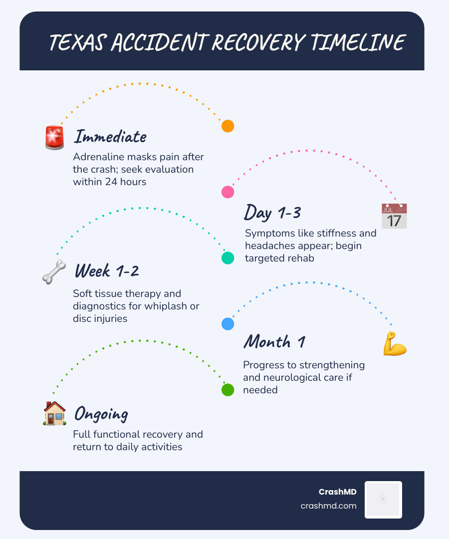 Texas accident rehab program recovery timeline infographic showing stages from injury to full recovery infographic Texas accident rehab program recovery timeline infographic showing stages from injury to full recovery infographic